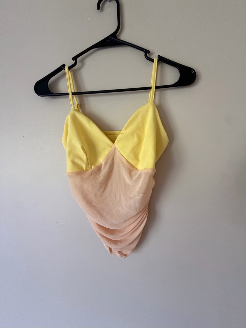 Yellow & Nude Mesh Paneled Cami Bodysuit